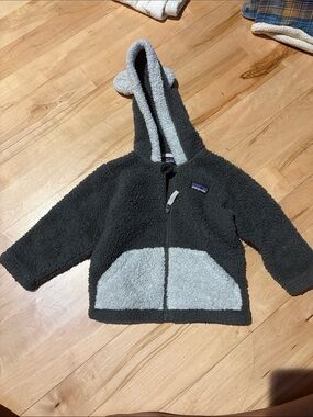 Patagonia Kids Hooded Sherpa Jacket - Charcoal & Light Gray